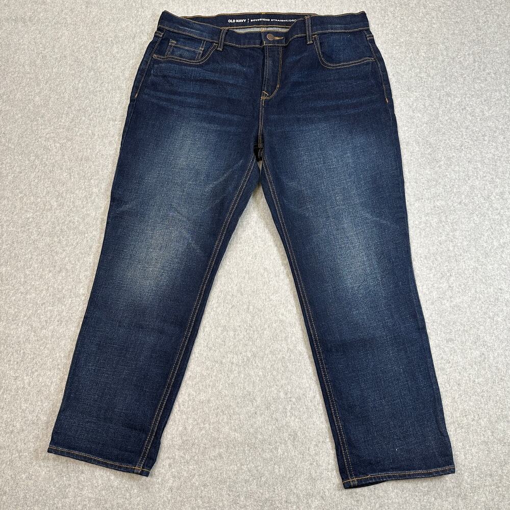 Old Navy Jeans WMNS 14 Blue Denim Boyfriend Straight Stretch High Rise Dark Wash